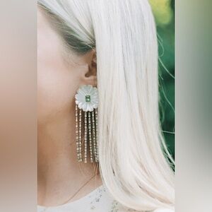 Nicola Bathie Mother of Pearl Flower Blue Quartz Embellished Tassel Earrings